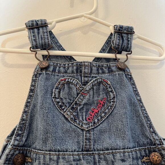 Vintage OshKosh Denim Ruffle Overall dress 24mo Jumper Adjustable Shoulder Strap - Picture 2 of 4